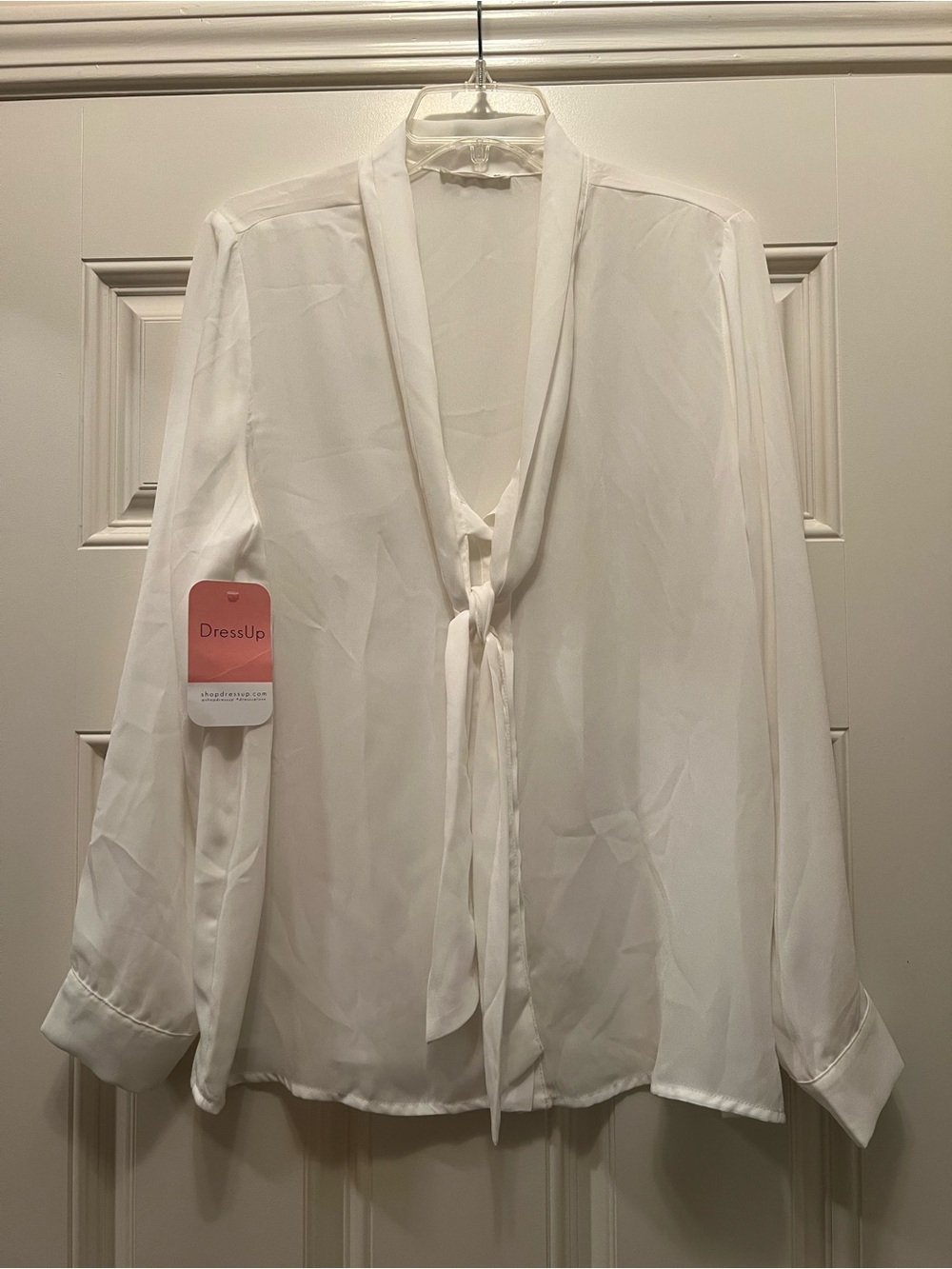 Women's White Tie-Neck Blouse-NWT